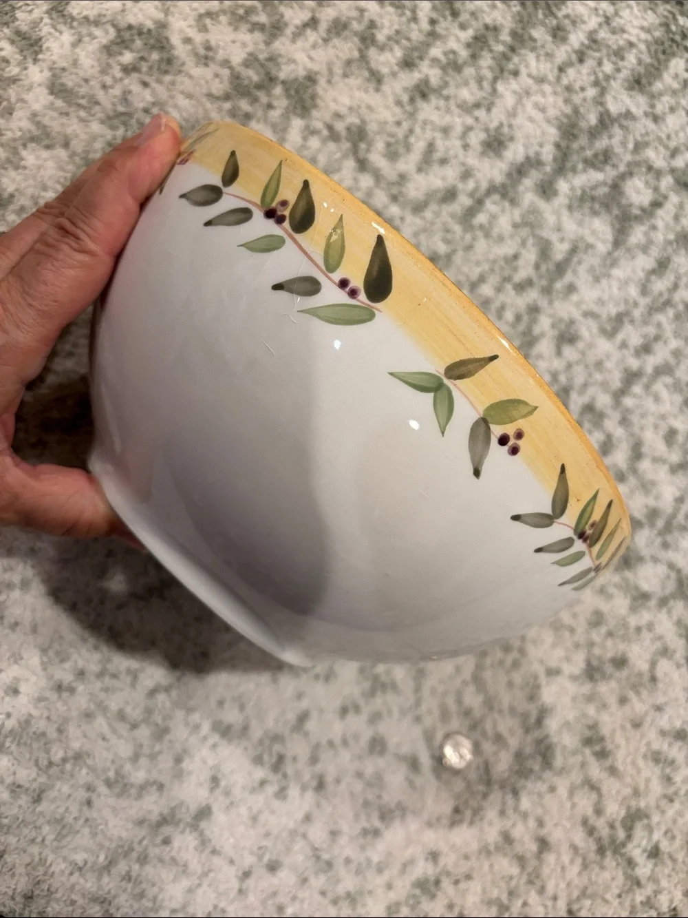 Crate & Barrel Olive Branch Ceramic Serving Bowl Yellow Green RS 9” Portugal